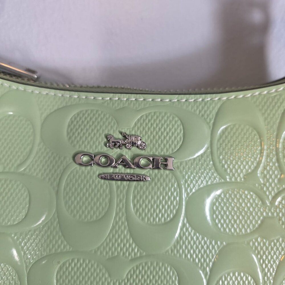 NWT Coach Teri Shoulder Crossbody Mini in signature patent leather Pale Green - Picture 3 of 9
